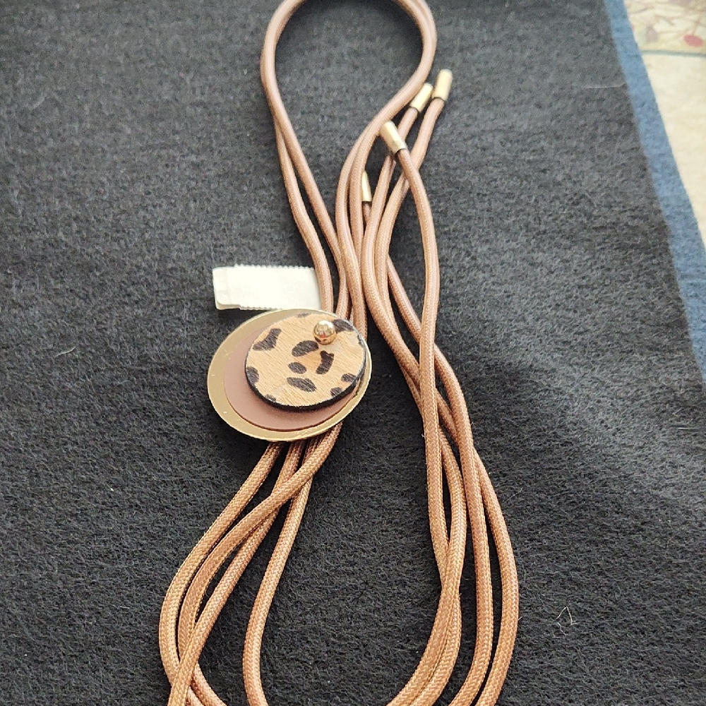 Chico's Tan Multi-Strand Necklace with Leopard Pendant